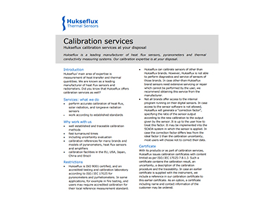 Hukseflux calibration services: capabilities and procedure
