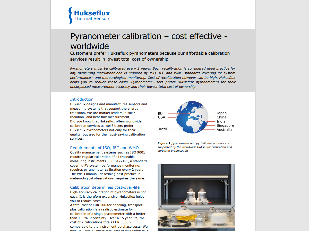 Pyranometer calibration – cost effective - worldwide